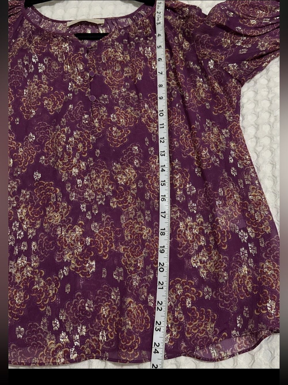 Vanessa Bruno Seban Blouse Metallic Floral Purple Boho Sz 40 USA M - Picture 6 of 7